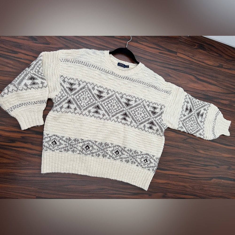 Polo Ralph Lauren Cream and Gray Crewneck Sweater